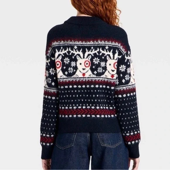 Women's Long Sleeve Cozy Alpine Bullseye Dog Crewneck Pullover Sweater - Medium - Picture 3 of 3